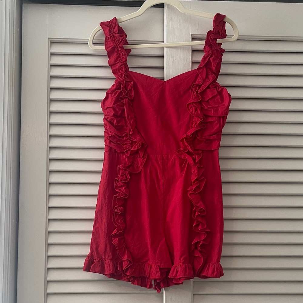 Urban Outfitters Red Ruffled Sleeveless Romper